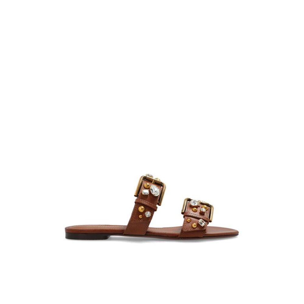 Leather slides with shimmering embellishments